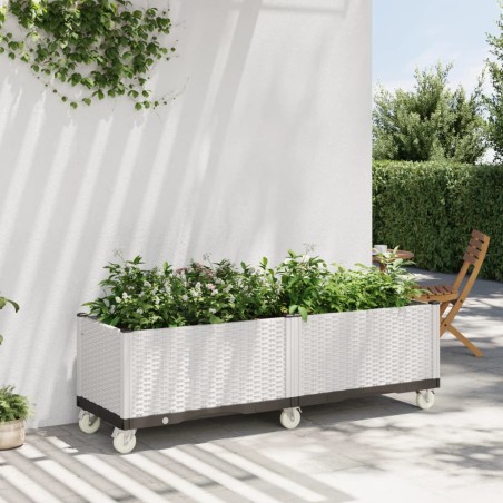 vidaXL Jardinera con ruedas PP blanco 160x50x54 cm