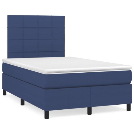 vidaXL Cama box spring con colchón tela azul 120x190 cm