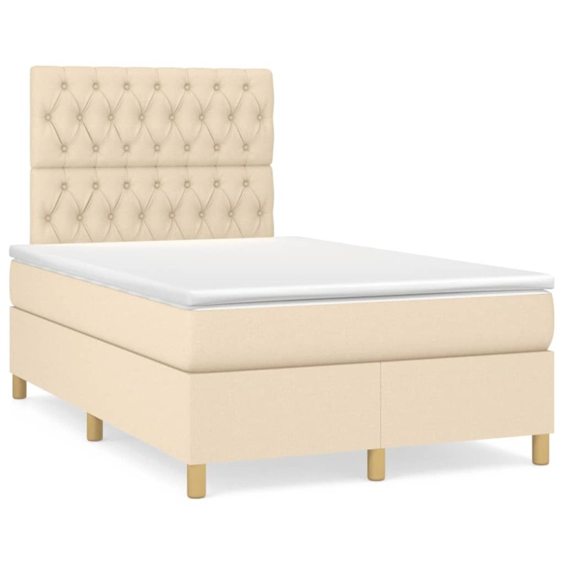 vidaXL Cama box spring con colchón tela color crema 120x190 cm vidaXL Cama box spring con colchón tela color crema 120x190 cm