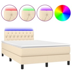 vidaXL Cama box spring con colchón y luces LED tela crema 120x190 cm