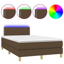 vidaXL Cama box spring con colchón y LED tela marrón oscuro 120x190 cm