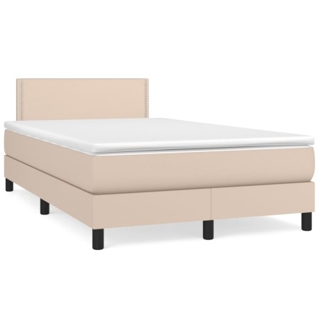 vidaXL Cama box spring con colchón cuero sintético capuchino 120x190cm