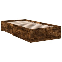 vidaXL Cama con cajones madera de ingeniería roble ahumado 100x200 cm