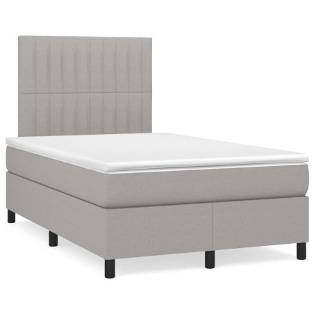 vidaXL Cama box spring con colchón y LED tela gris claro 120x190 cm