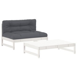 vidaXL Juego de muebles jardín 2 piezas y cojines madera maciza blanco
