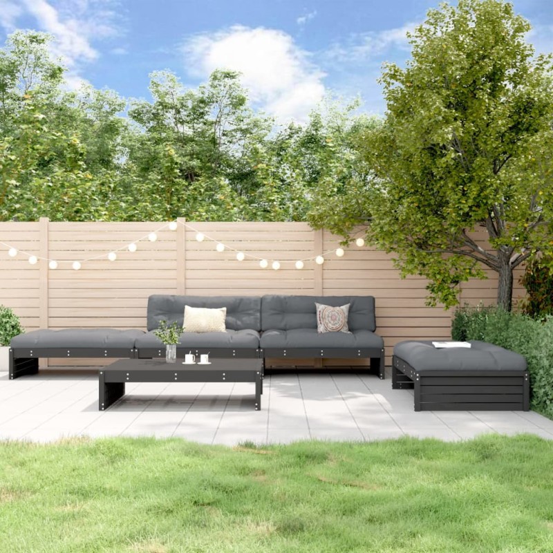 vidaXL Juego de muebles de jardín 5 pzas y cojines madera maciza negro