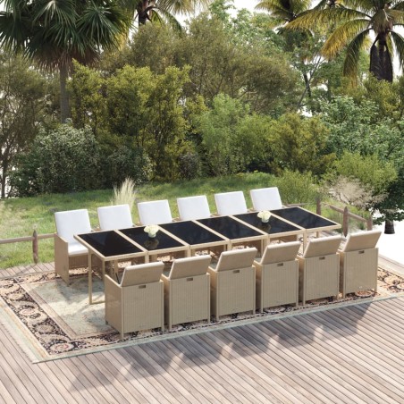 vidaXL Set comedor de jardín 13 piezas y cojines ratán sintético beige