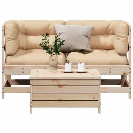 vidaXL Juego de muebles de jardín 3 pzas y cojines madera maciza pino