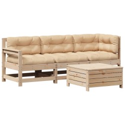 vidaXL Juego de muebles de jardín 4 pzas y cojines madera maciza pino