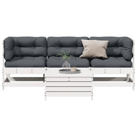 vidaXL Set muebles jardín 4 pzas con cojines madera maciza pino blanco