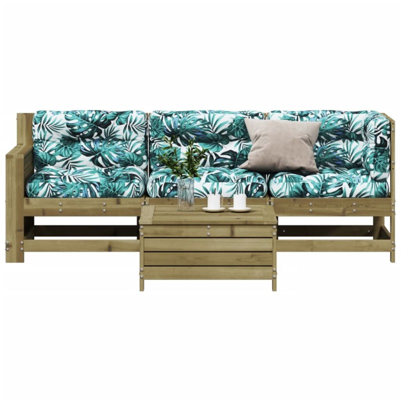 vidaXL Juego de muebles jardín 4 pzas y cojines madera pino impregnada vidaXL Juego de muebles jardín 4 pzas y cojines madera pino impregnada