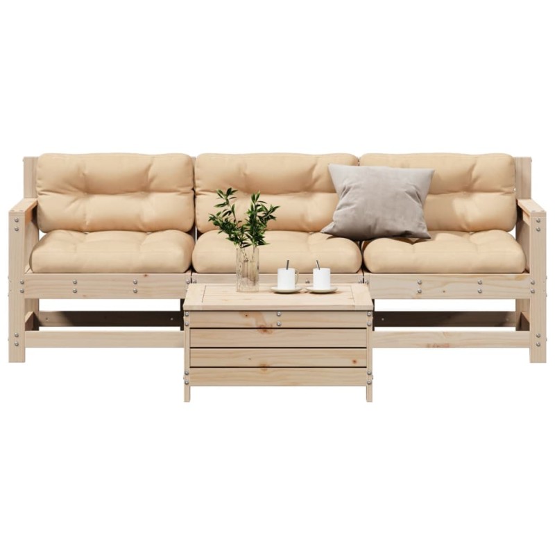 vidaXL Juego de muebles de jardín 4 pzas y cojines madera maciza pino vidaXL Juego de muebles de jardín 4 pzas y cojines madera maciza pino