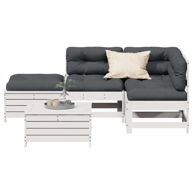 vidaXL Set muebles jardín 5 pzas con cojines madera maciza pino blanco vidaXL Set muebles jardín 5 pzas con cojines madera maciza pino blanco