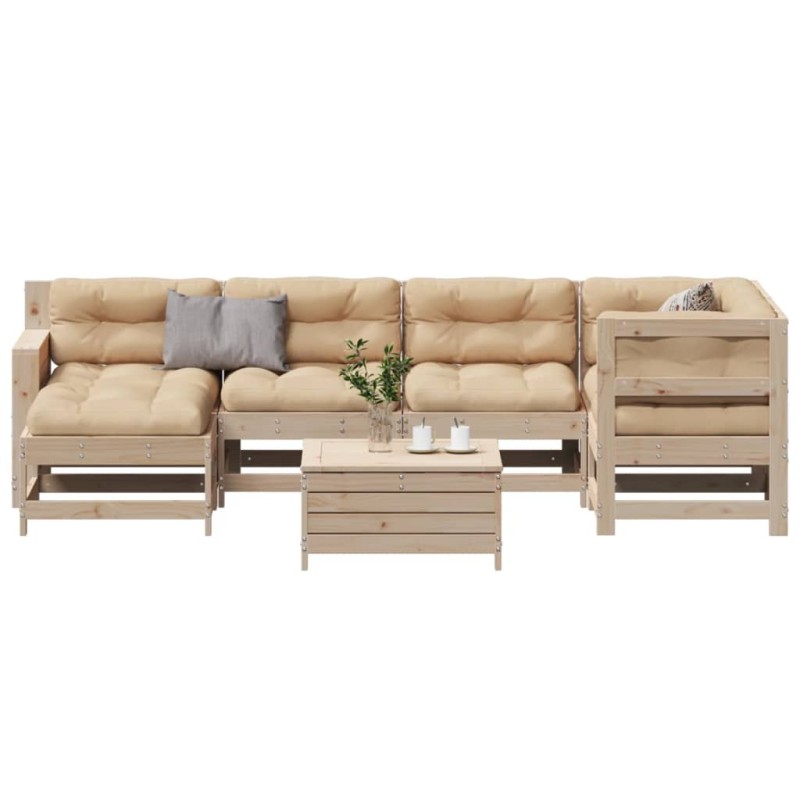 vidaXL Juego de muebles de jardín 7 pzas y cojines madera maciza pino vidaXL Juego de muebles de jardín 7 pzas y cojines madera maciza pino
