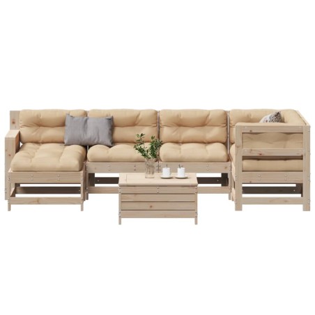 vidaXL Juego de muebles de jardín 7 pzas y cojines madera maciza pino