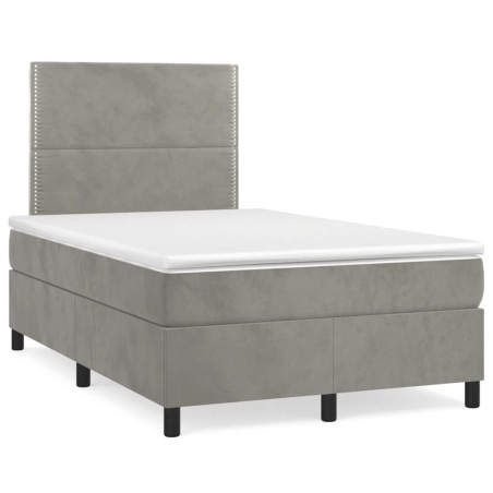 vidaXL Cama box spring con colchón terciopelo gris claro 120x190 cm
