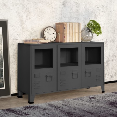 vidaXL Aparador industrial metal y vidrio gris antracita 105x35x62 cm