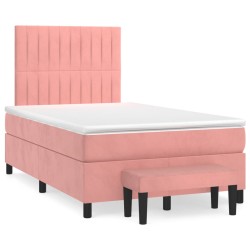 vidaXL Cama box spring con colchón terciopelo rosa 120x190 cm