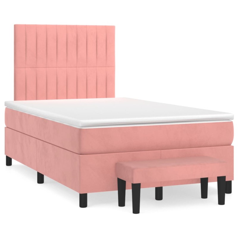 vidaXL Cama box spring con colchón terciopelo rosa 120x190 cm vidaXL Cama box spring con colchón terciopelo rosa 120x190 cm