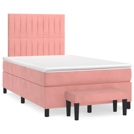 vidaXL Cama box spring con colchón terciopelo rosa 120x190 cm