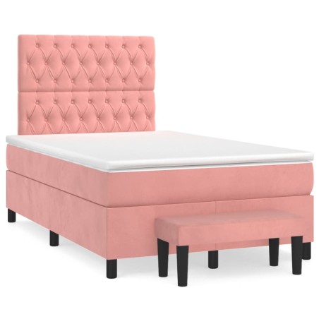 vidaXL Cama box spring con colchón terciopelo rosa 120x190 cm