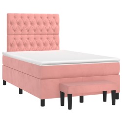 vidaXL Cama box spring con colchón terciopelo rosa 120x190 cm