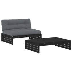 vidaXL Juego de muebles de jardín 2 pzas y cojines madera maciza negro