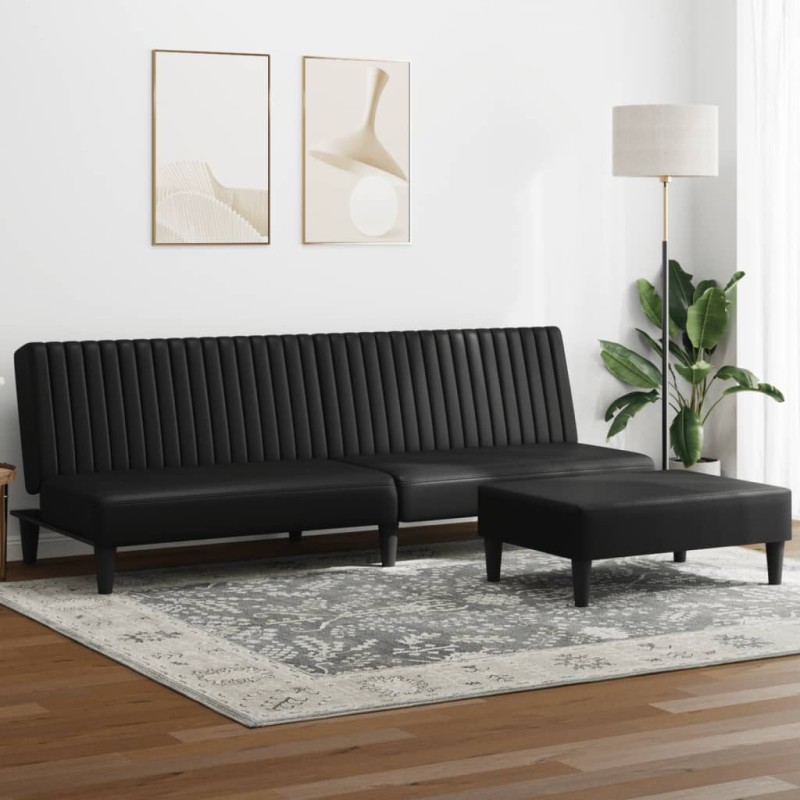 vidaXL Juego de sofás 2 piezas cuero sintético negro vidaXL Juego de sofás 2 piezas cuero sintético negro