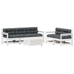 vidaXL Set muebles jardín 6 pzas con cojines madera maciza pino blanco