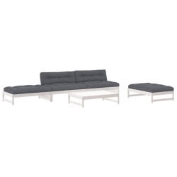 vidaXL Juego de muebles jardín 5 piezas y cojines madera maciza blanco