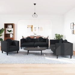 vidaXL Juego de sofás con cojines 3 piezas terciopelo negro