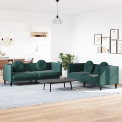 vidaXL Juego de sofás con cojines 2 piezas terciopelo verde oscuro