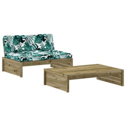 vidaXL Juego de muebles jardín 2 pzas y cojines madera pino impregnada