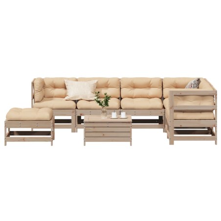 vidaXL Muebles de jardín 8 pzas y cojines madera maciza pino
