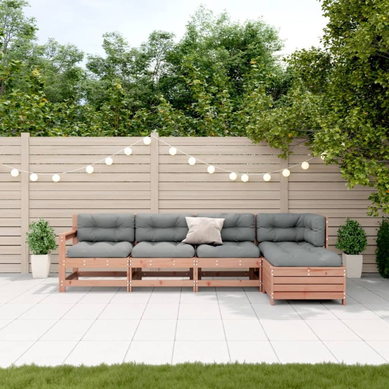 vidaXL Juego de muebles jardín 5 pzas y cojines madera abeto Douglas