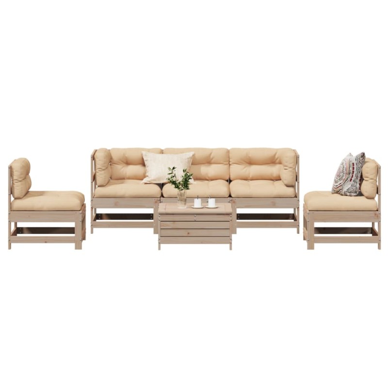 vidaXL Juego de muebles de jardín 6 pzas y cojines madera maciza pino vidaXL Juego de muebles de jardín 6 pzas y cojines madera maciza pino