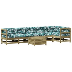 vidaXL Juego de muebles jardín 7 pzas y cojines madera pino impregnada