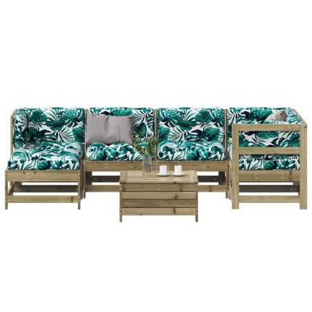 vidaXL Juego de muebles jardín 7 pzas y cojines madera pino impregnada