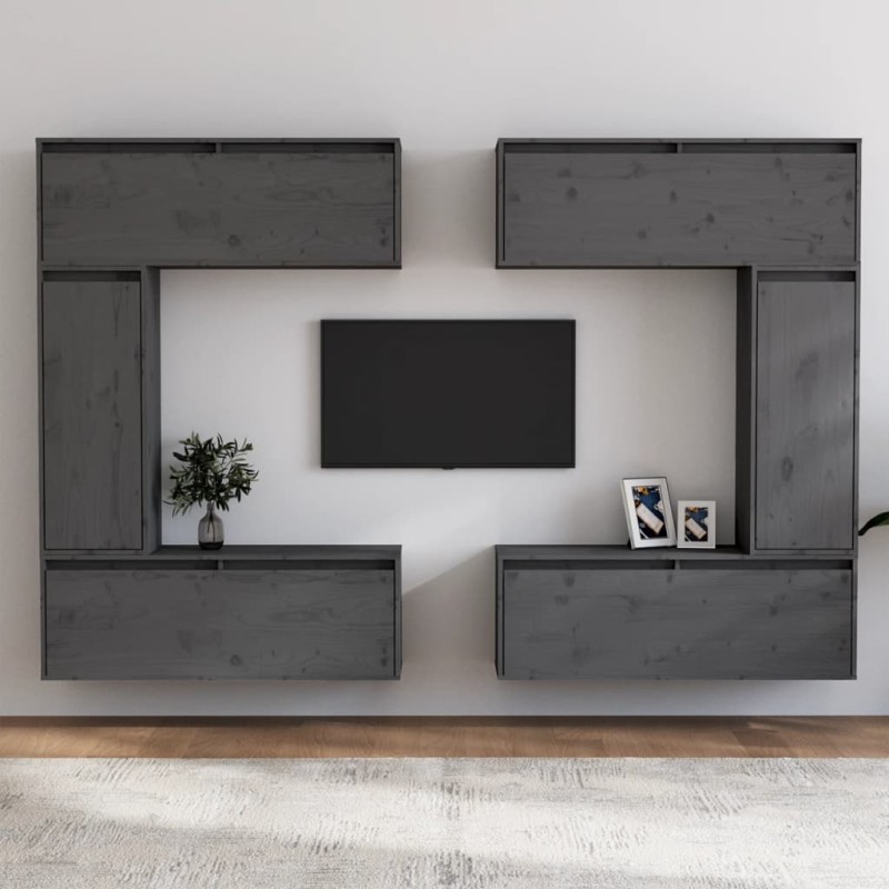 vidaXL Muebles para TV 6 piezas madera maciza de pino gris