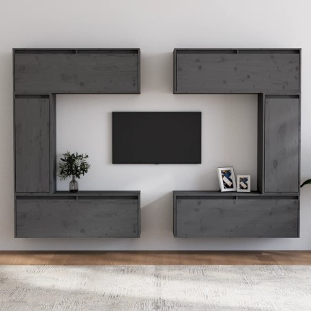 vidaXL Muebles para TV 6 piezas madera maciza de pino gris