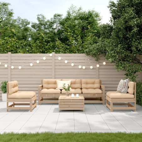 vidaXL Juego de muebles de jardín 6 pzas y cojines madera maciza pino