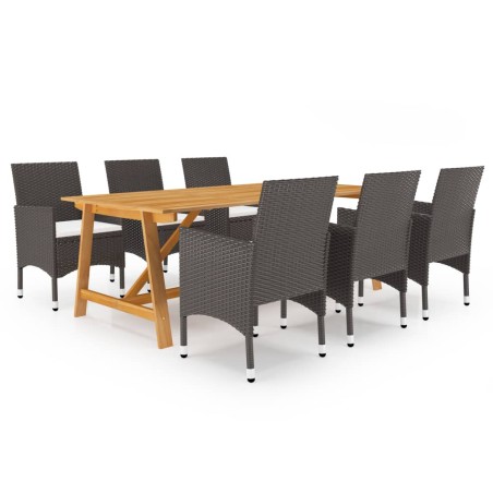 vidaXL Juego de comedor para jardín 7 piezas con cojines marrón