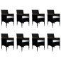 vidaXL Juego comedor jardín 9 pzas madera maciza ratán sintético negro