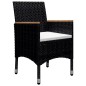 vidaXL Juego comedor jardín 9 pzas madera maciza ratán sintético negro