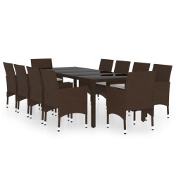 vidaXL Juego de comedor de jardín 11 piezas ratán sintético marrón