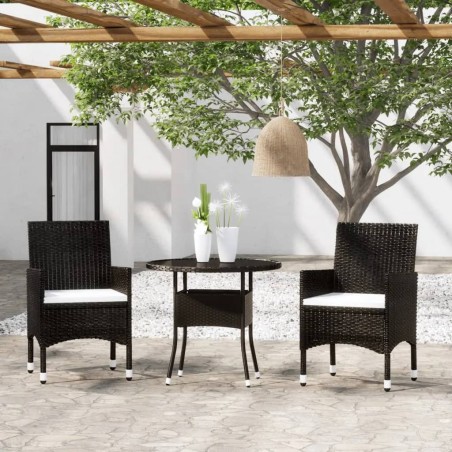 vidaXL Set de bistró de jardín 3 pzas ratán PE vidrio templado negro