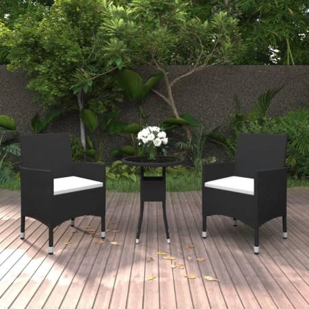 vidaXL Set de bistró de jardín 3 pzas ratán PE vidrio templado negro