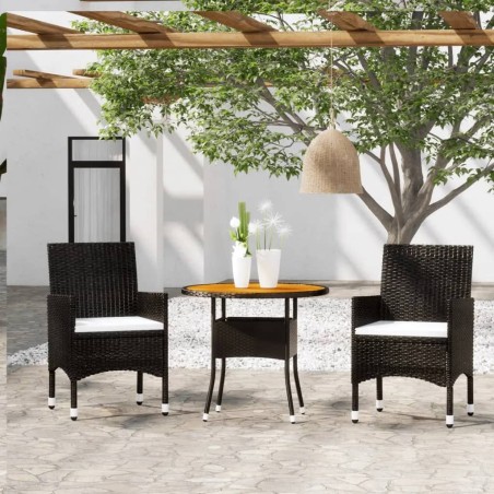 vidaXL Set de bistró jardín 3 pzas ratán sintético madera maciza negro