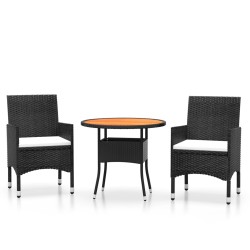 vidaXL Set de bistró jardín 3 pzas ratán sintético madera maciza negro