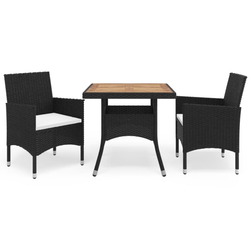 vidaXL Set comedor jardín 3 pzas ratán sintético madera maciza negro vidaXL Set comedor jardín 3 pzas ratán sintético madera maciza negro
